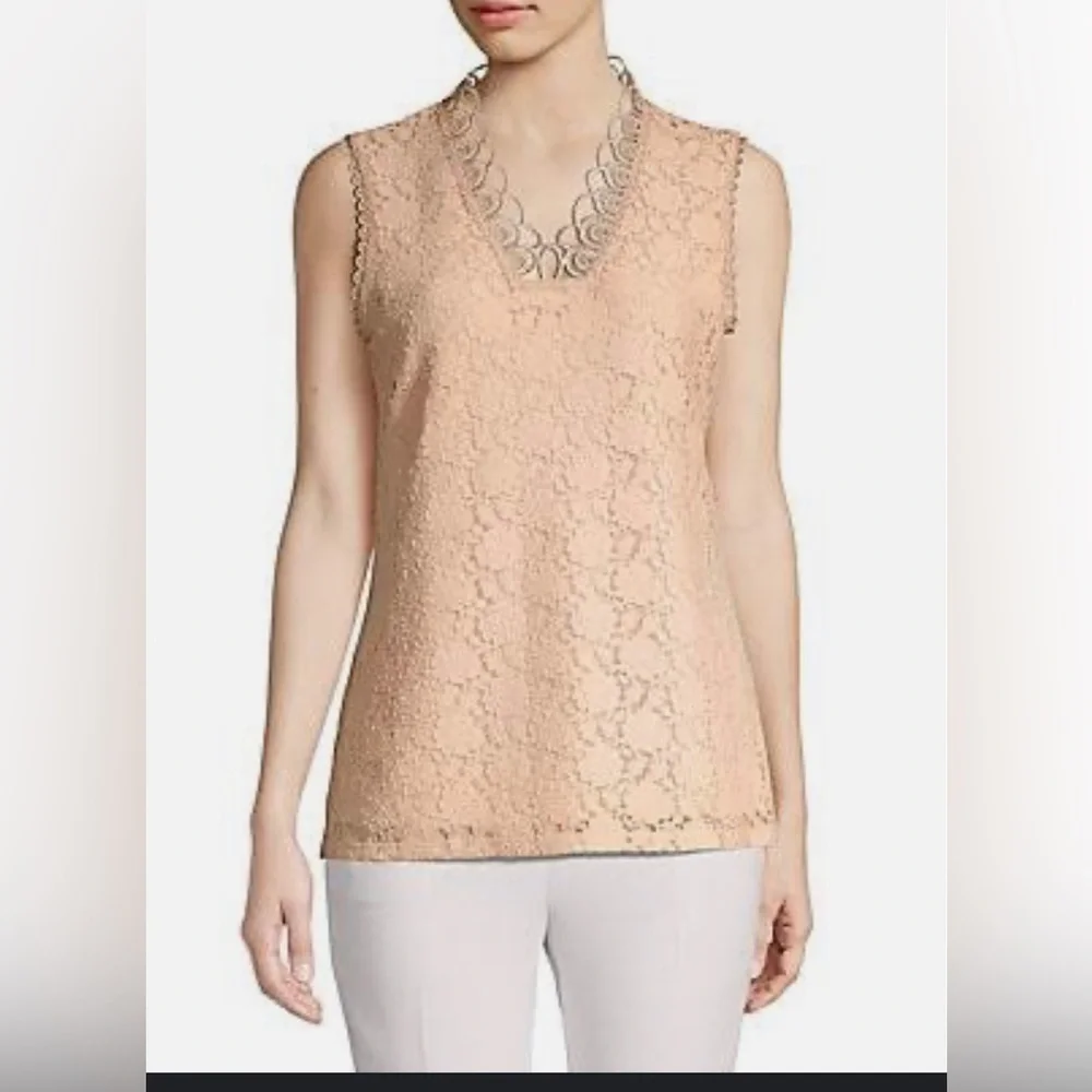 Karl Lagerfeld Paris Light Pink Lace Eyelet Designer Tank Top Size Medium EUC - Picture 1 of 10